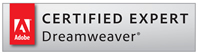 Adobe Certified Dreamweaver Expert. Logo.